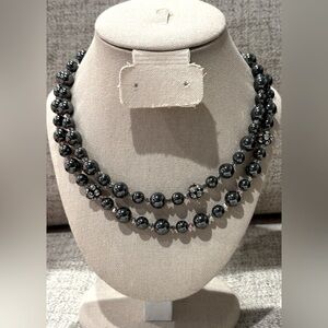 Double layer gray beads with rhinestone & Aurora Borealis spacers. Gorgeous